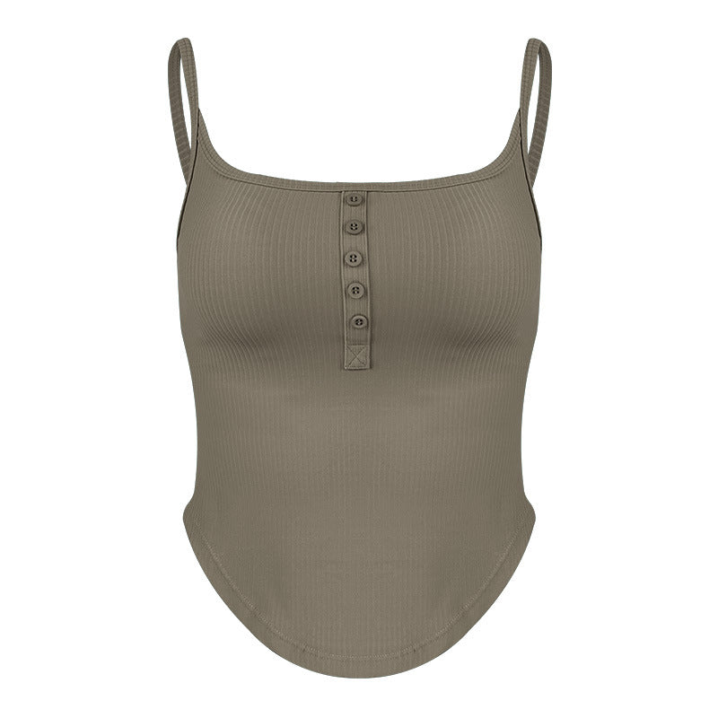 Women’s fashionable sleeveless ribbed top with continuous button placket