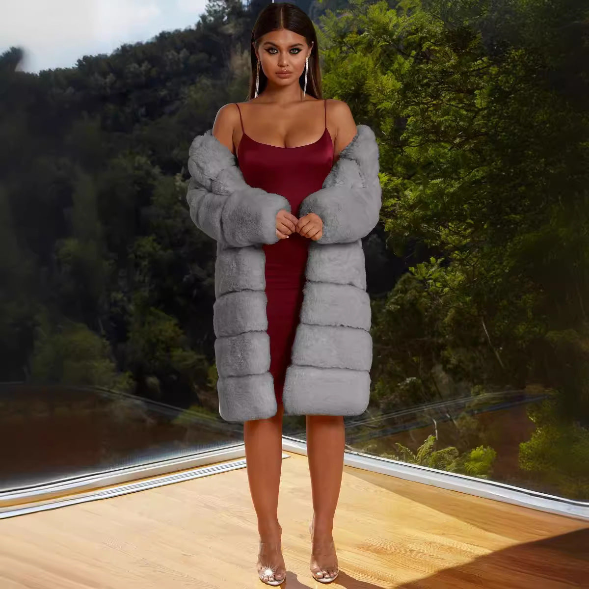 Ladies Elegant Faux Fur Jacket with Textured Surface and Generous Cut
