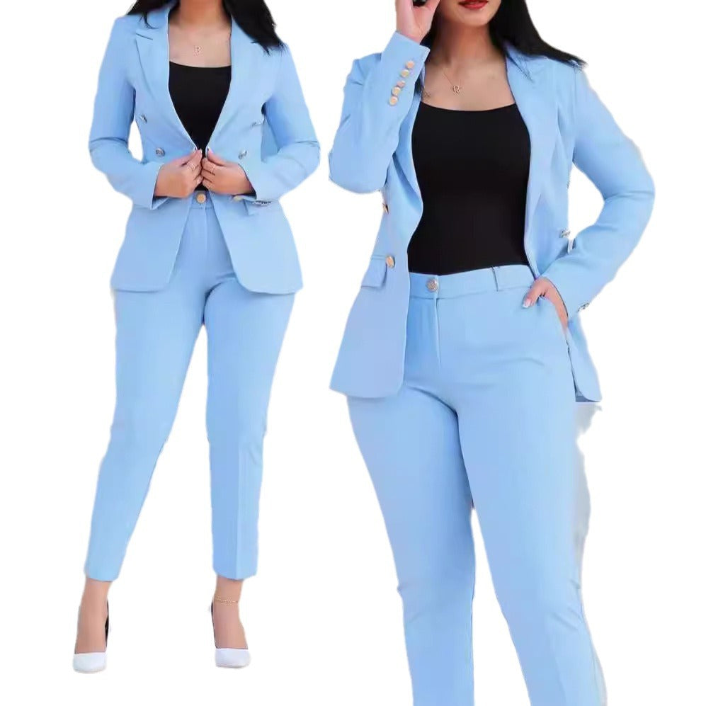 Women’s modern blazer trousers suit with exclusive button details