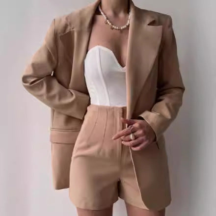 Women's Blazer Suit with Sleeveless Top and Shorts