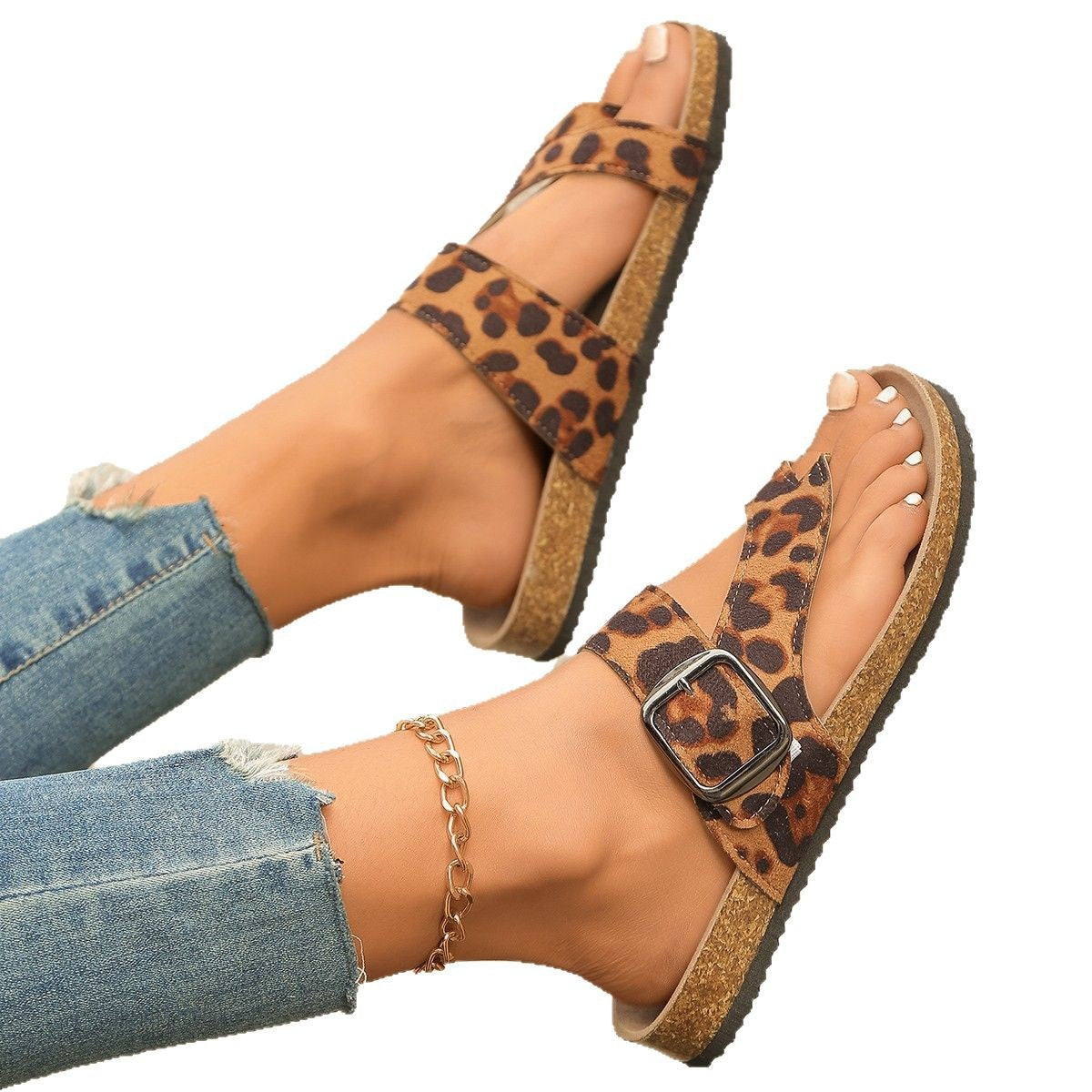 Women's thong sandals with braided straps and non-slip sole