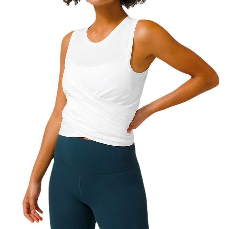 Women's sporty tank top with stylish wrap look and high-functional design