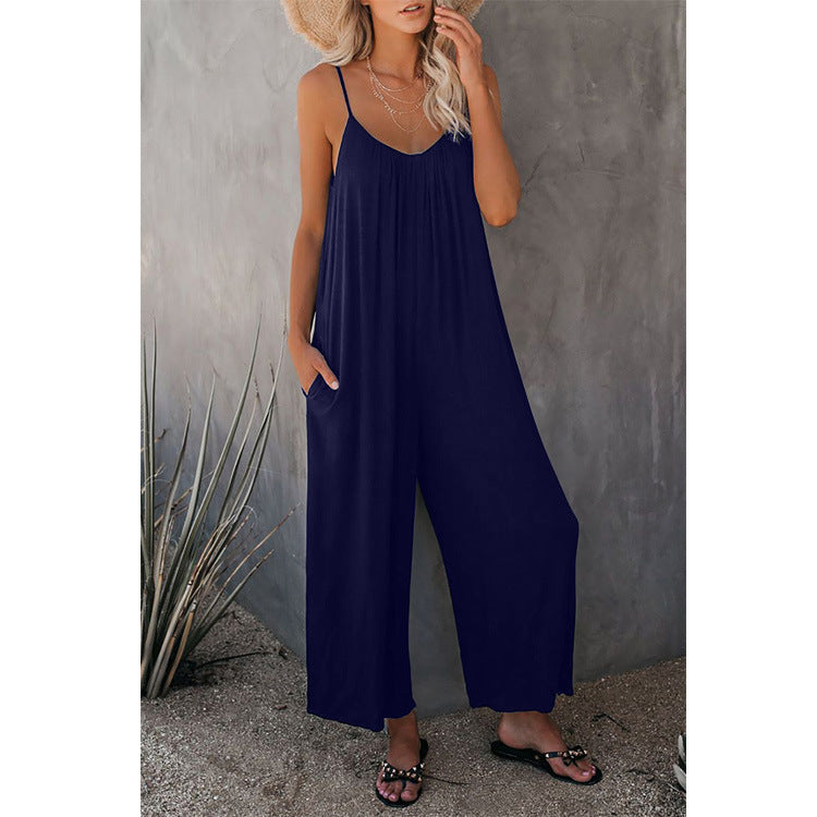 Women's Casual Jumpsuit with Wide Legs and Practical Pockets