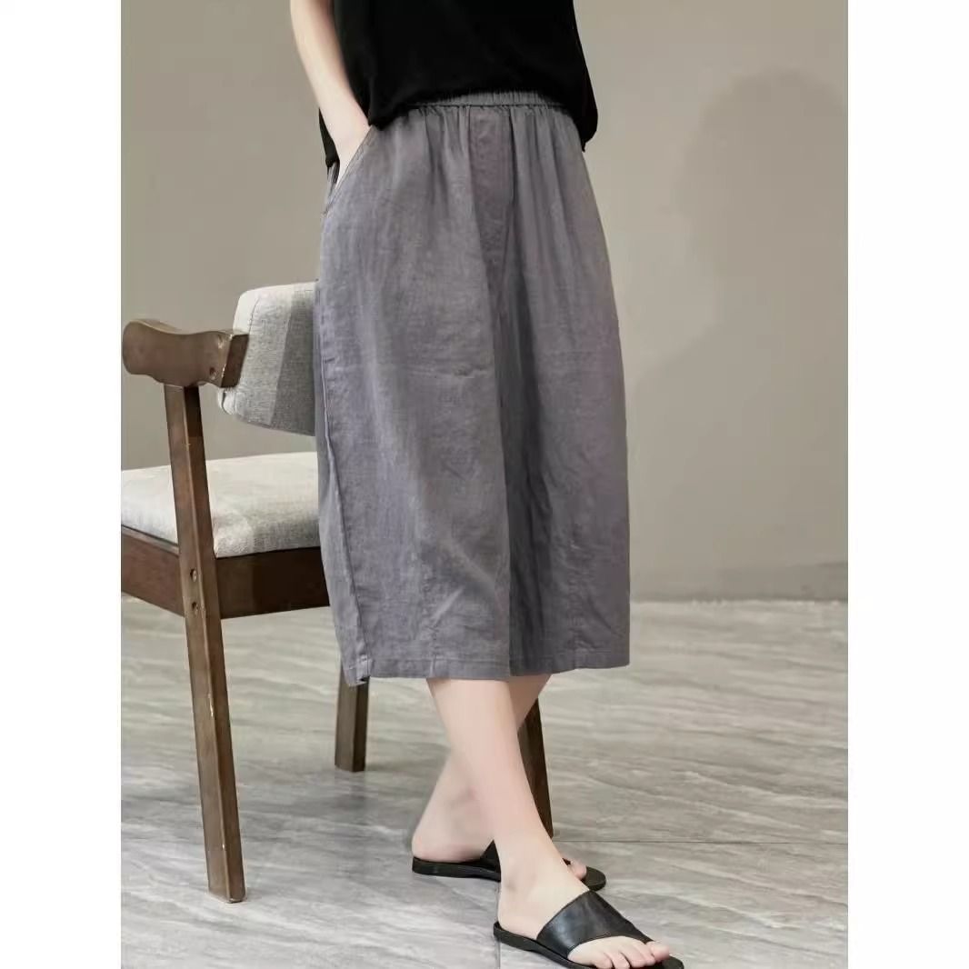 Women Relaxed Fit Linen Culotte Shorts