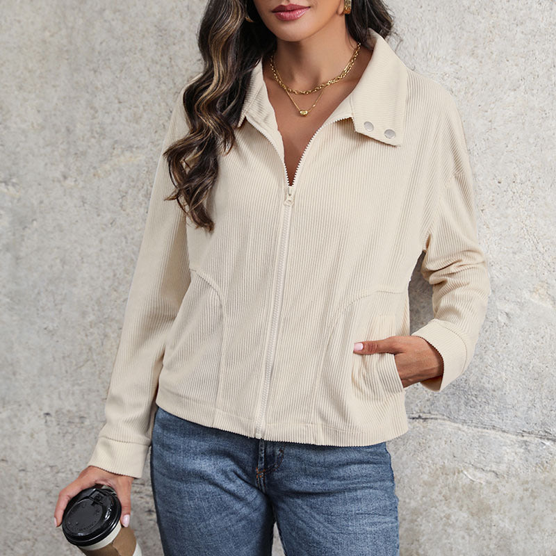 Women's Casual Cord Jacket with Fashionable Button Detail
