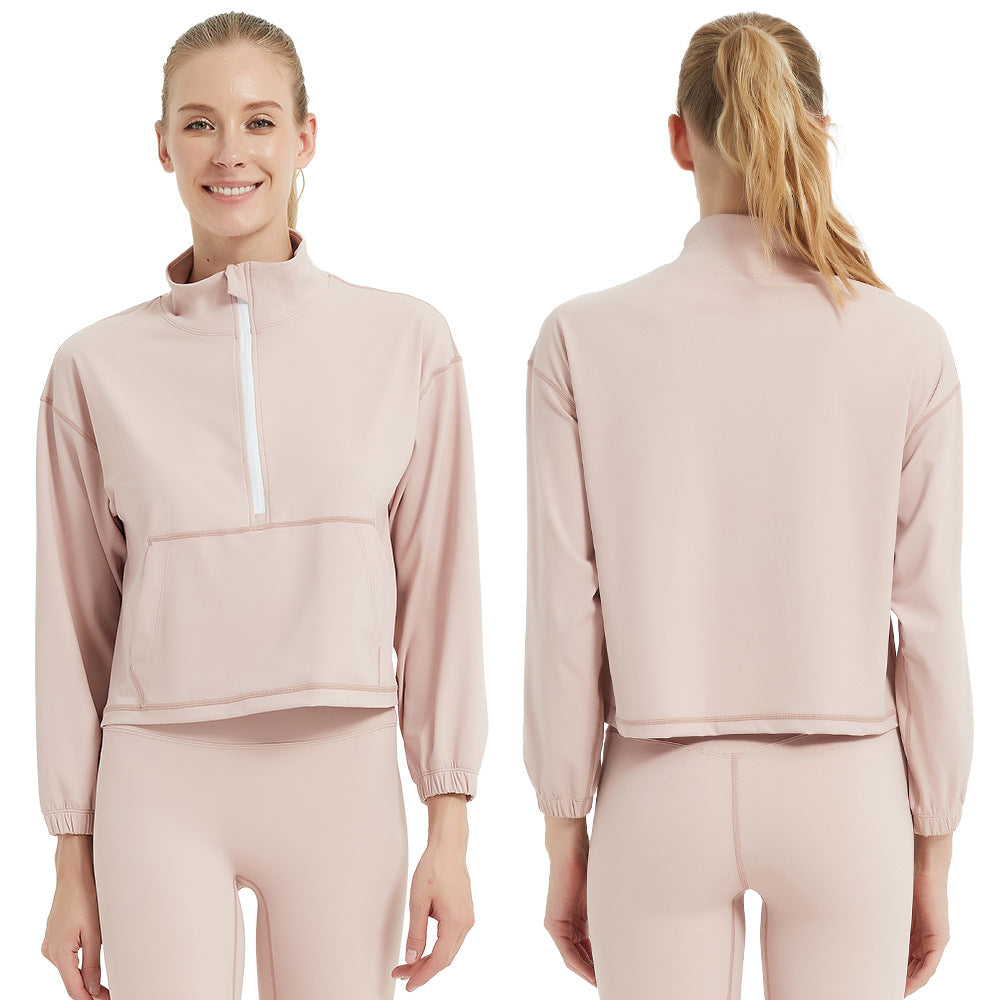 Women's functional top with stand-up collar and innovative zipper
