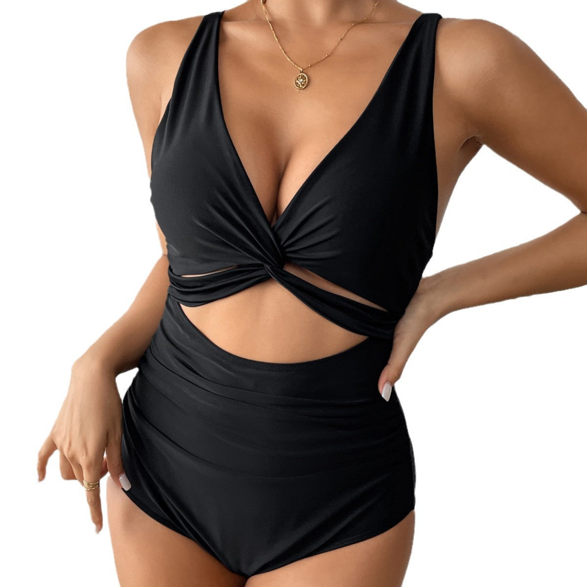 Women Stylish One-Piece Swimsuit with Fashionable Cut-Out and Wrap Detail