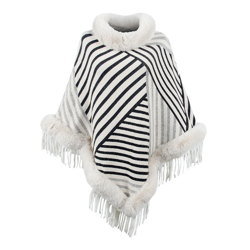 Ladies fashionable poncho with elegant fringe decoration