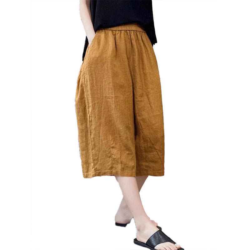 Women Relaxed Fit Linen Culotte Shorts