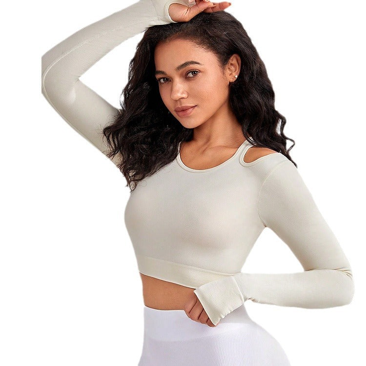 Women's Open-Shoulder Long Sleeve Crop Top
