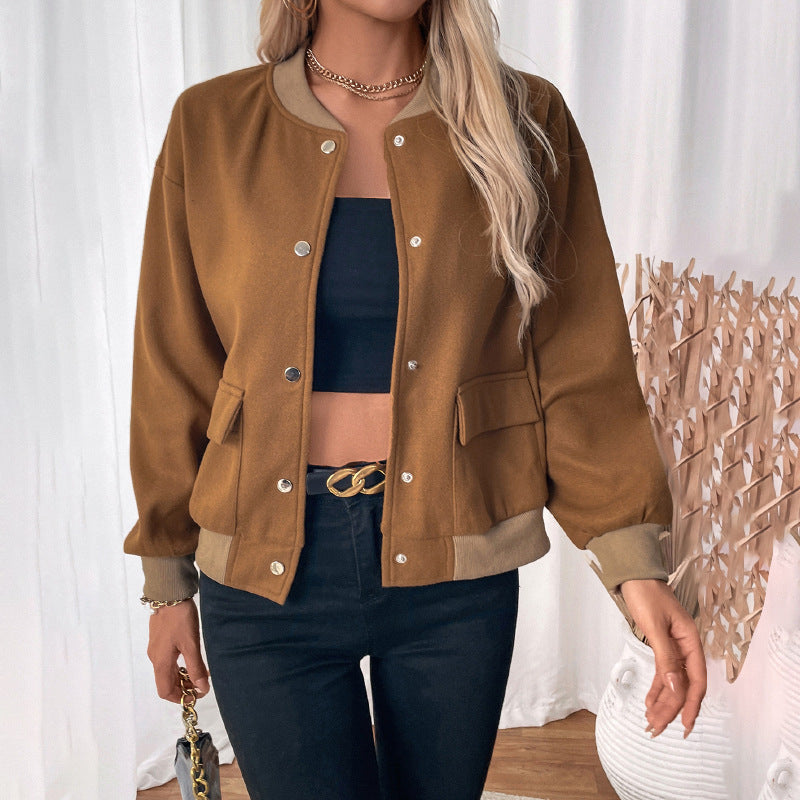 Women's sporty bomber jacket with classic press button elements and side pockets