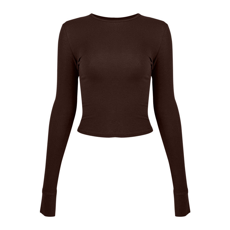 Women's fitted long sleeve crop top made of high-quality stretch material with round neckline