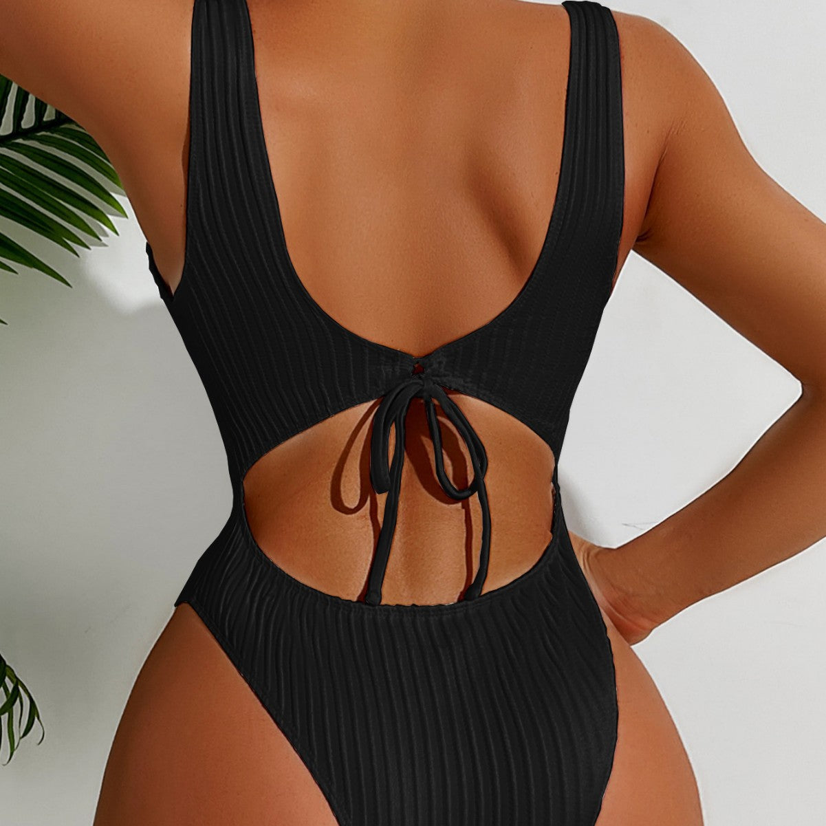 Women's High-Cut Swimsuit with Ribbed Texture