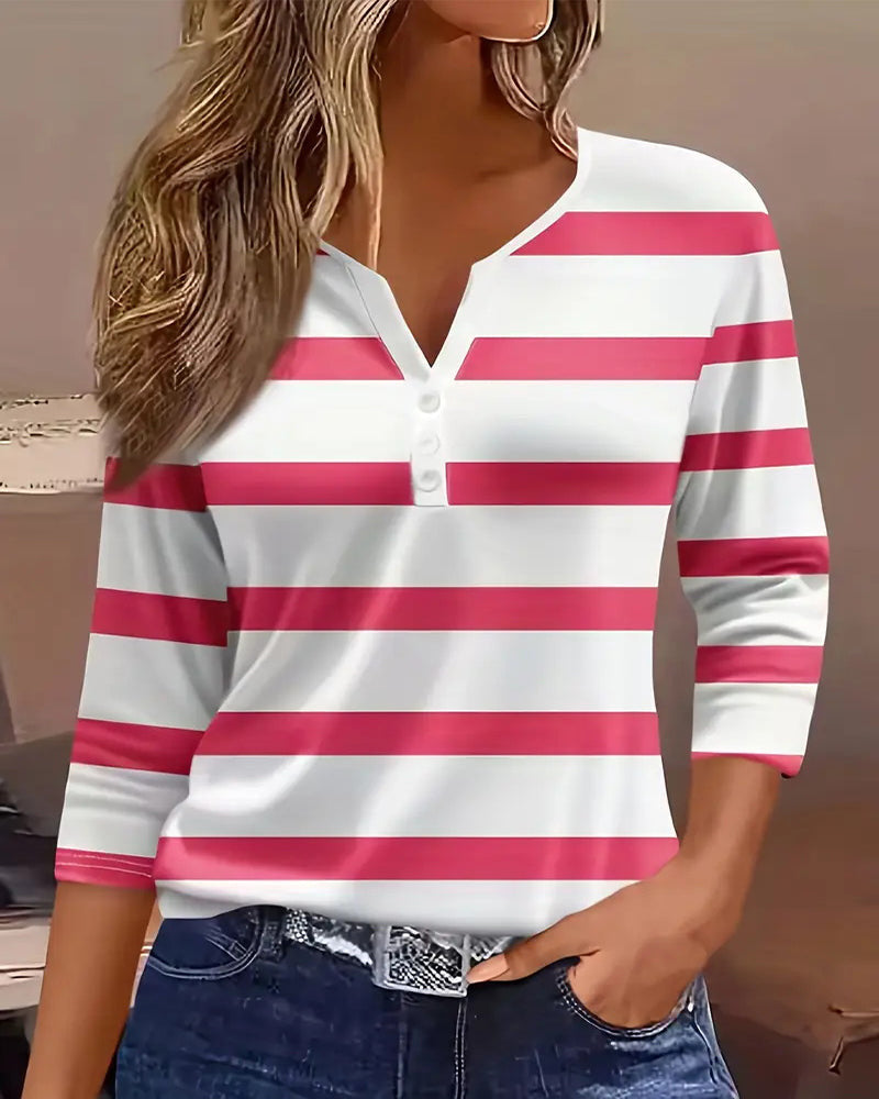 Women's Long Sleeve Shirt with Maritime Stripe Pattern