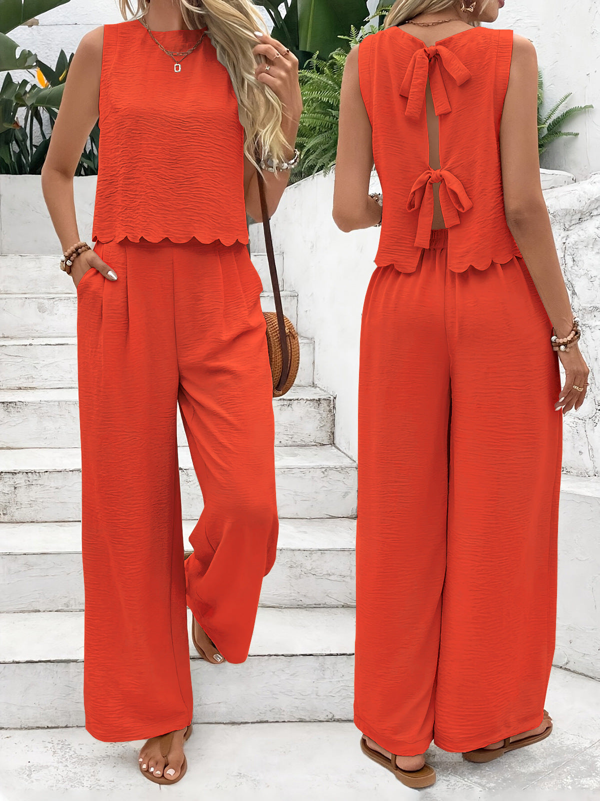Ladies jumpsuit with elegant back cutout and wide leg