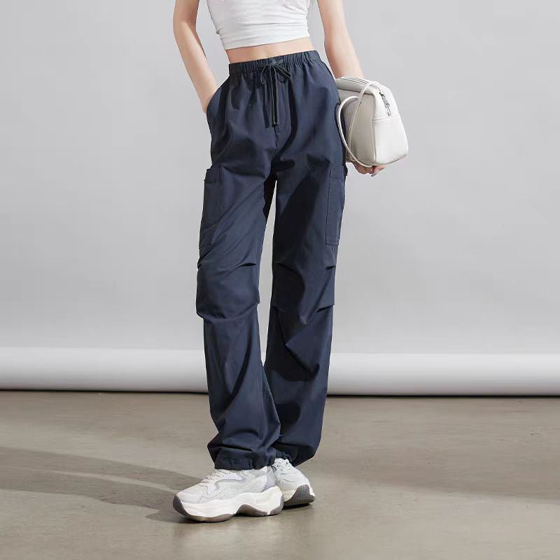 Women's Fashion Cargo Pants with Elastic Waistband and Practical Side Pockets
