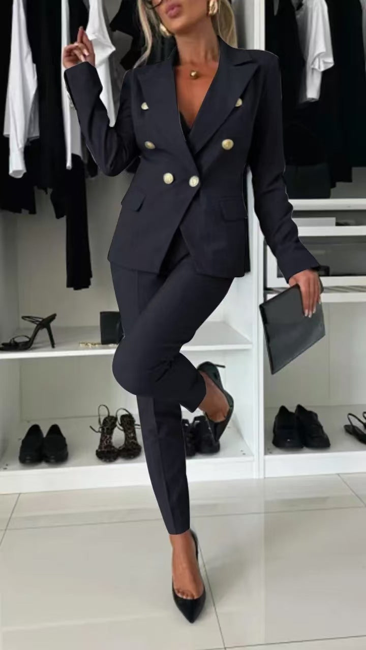 Women's elegant business suit set with double-breasted