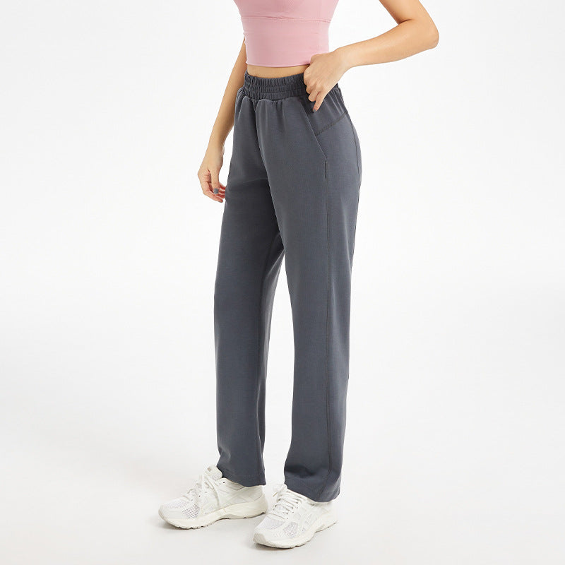 Women's High-Waisted Casual Pants with Elastic Waistband and Side Pockets