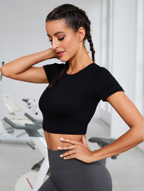 Women's Short Sleeve Textured Workout Crop Top