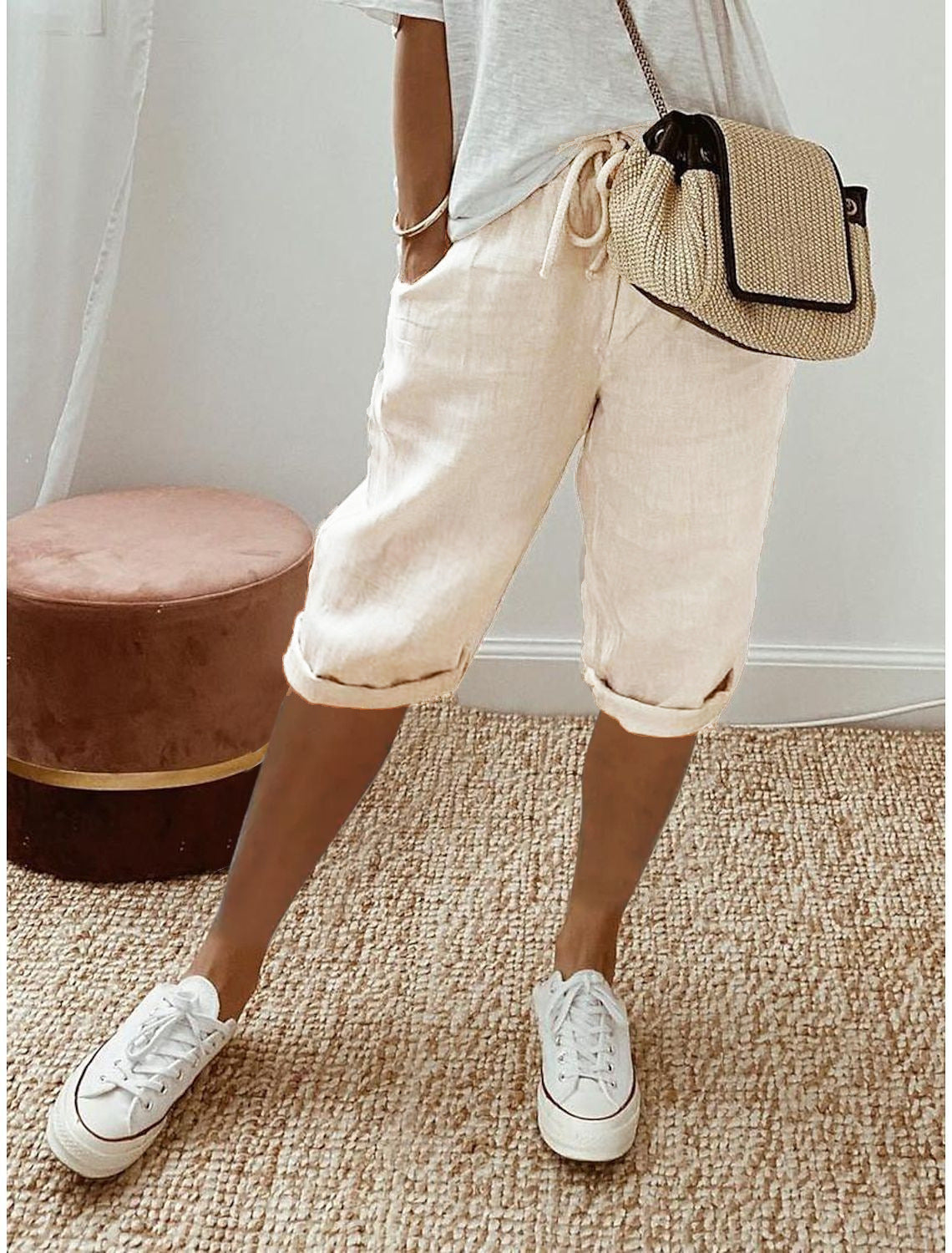 Women's Lightweight Linen Shorts with Elastic Waist