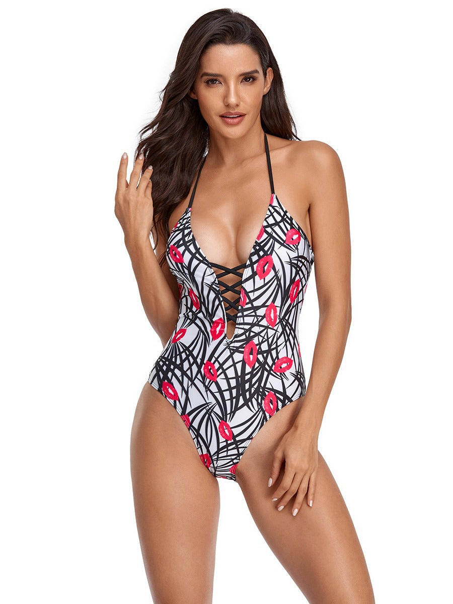 Women's Cut-Out Tier Pattern One-Piece Swimsuit