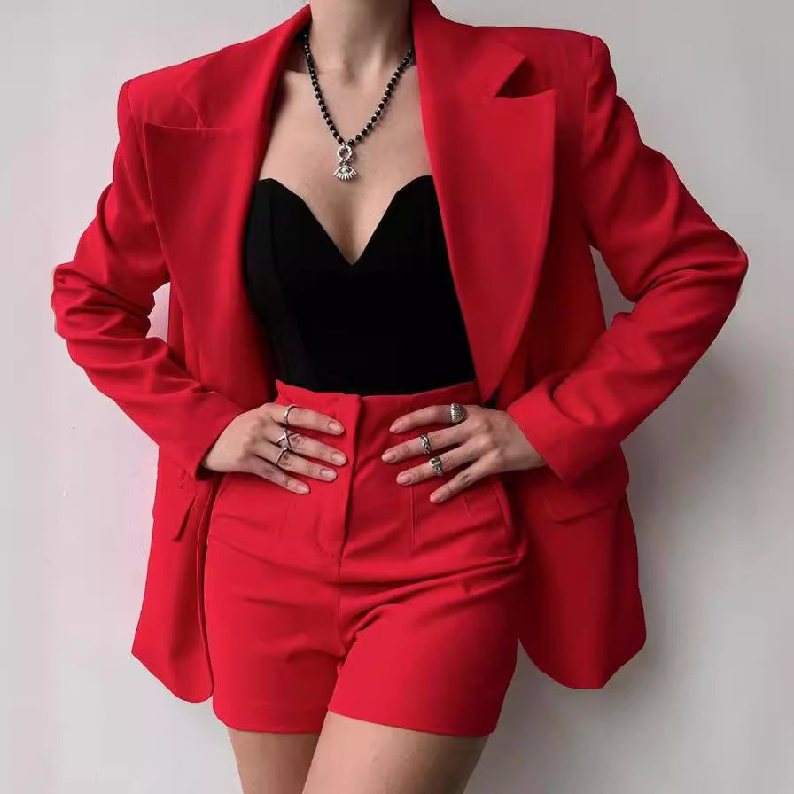 Women's Blazer Suit with Sleeveless Top and Shorts