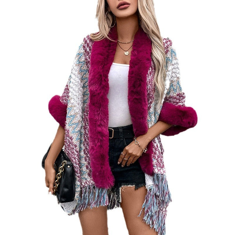 Women's Cozy Cardigan with Luxurious Faux Fur Trim
