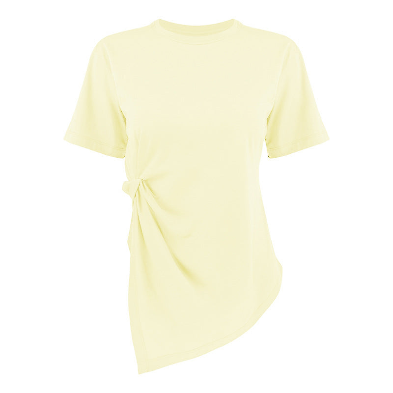 Women's asymmetrical T-shirt with fashionable knot detail