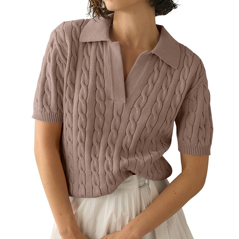 Polo Collar Twist Knit Sweater
