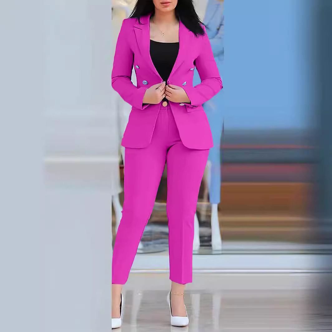 Women's Elegant Suit Set with Tailored Blazer and Slim Pants