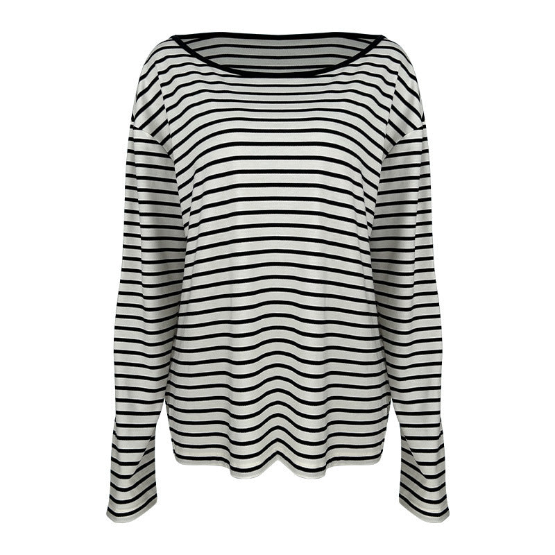 Women's casual long sleeve shirt made of lightweight fabric with a nostalgic striped pattern