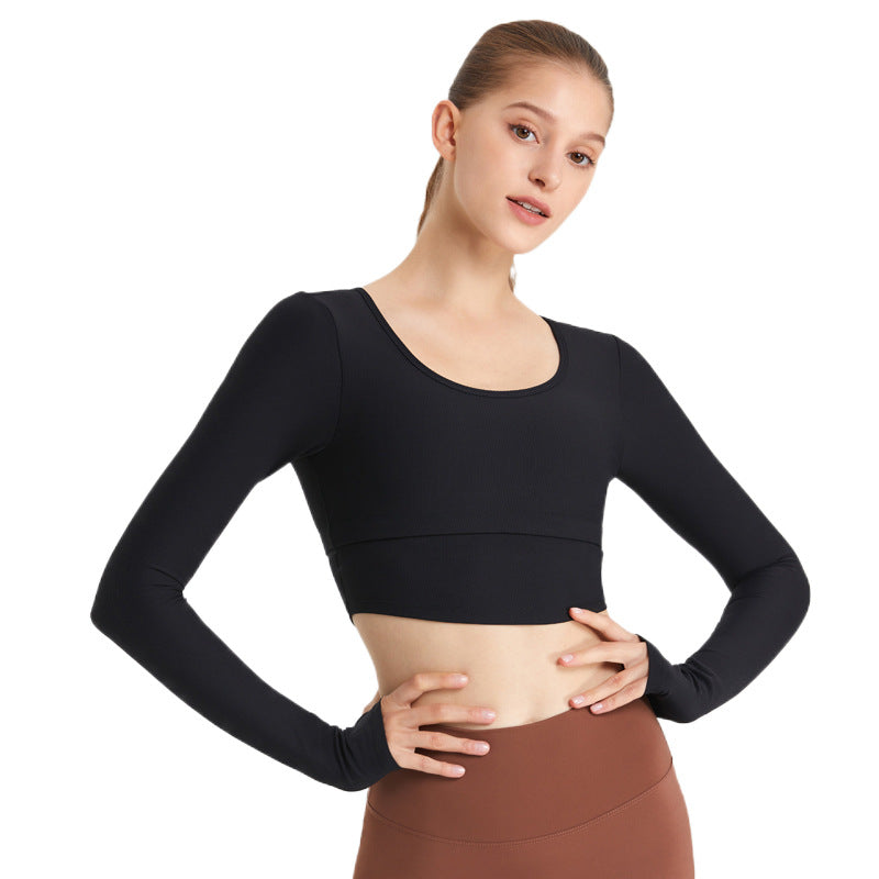 Women's Sporty Long Sleeve Crop Top with Body-Hugging Design