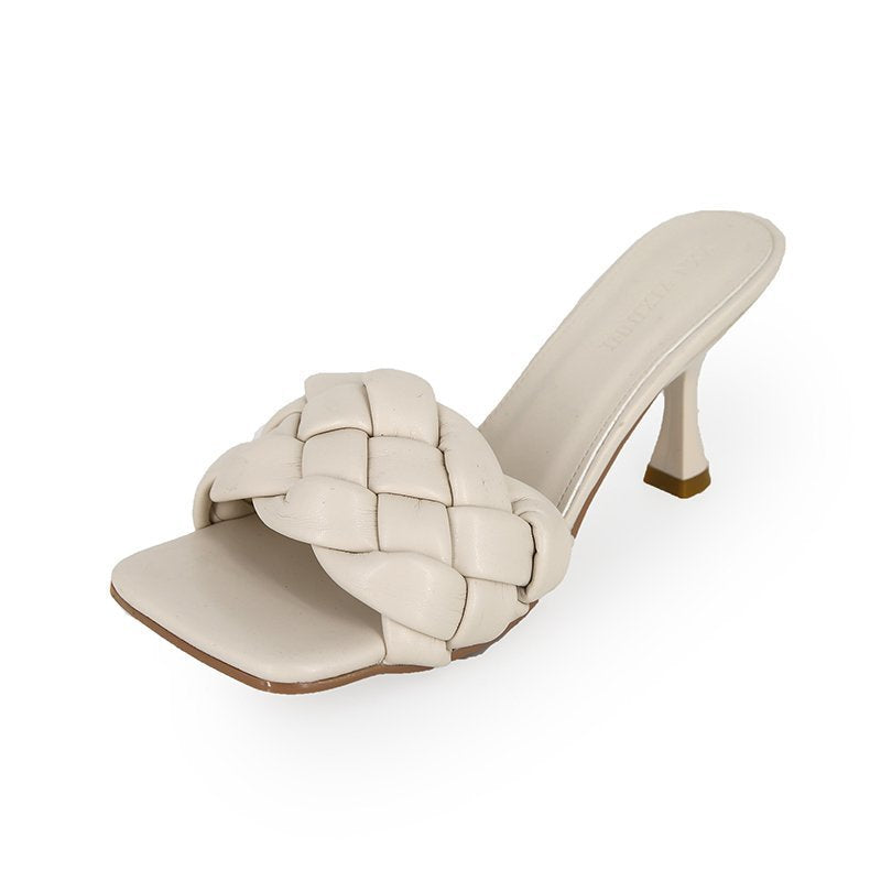 Women High-front Slippers With Braided Upper Material and Elegant Heel W&w