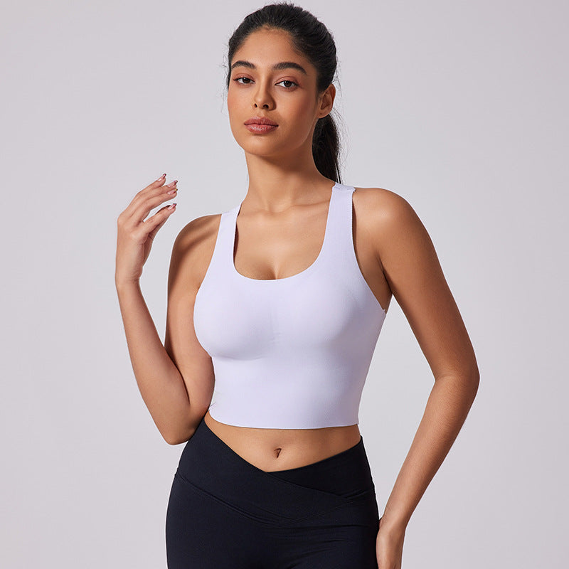 Women's sports bra with elegant cross-back design and breathable function