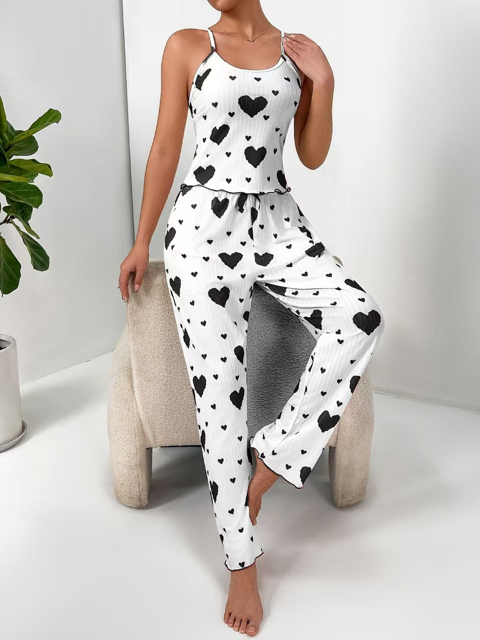 Women's pajama set with playfully textured heart motif