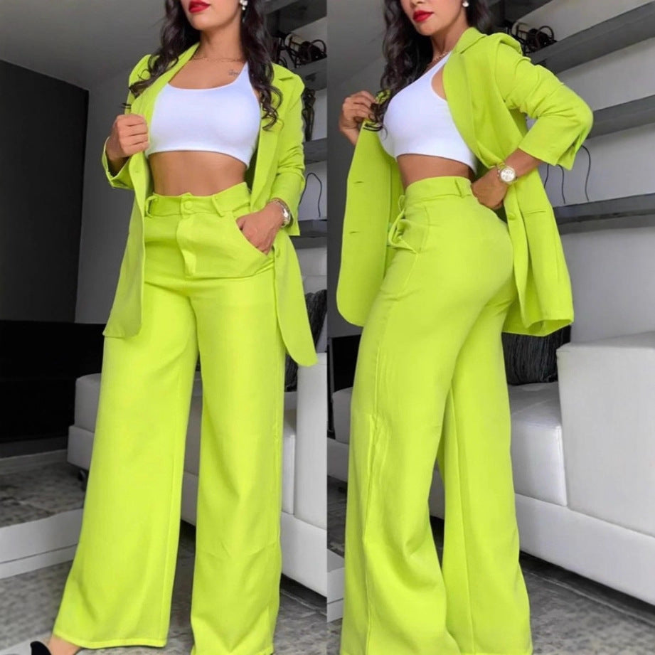 Women's Two-Piece Business Suit Set with Wide Leg and Tailored Jacket