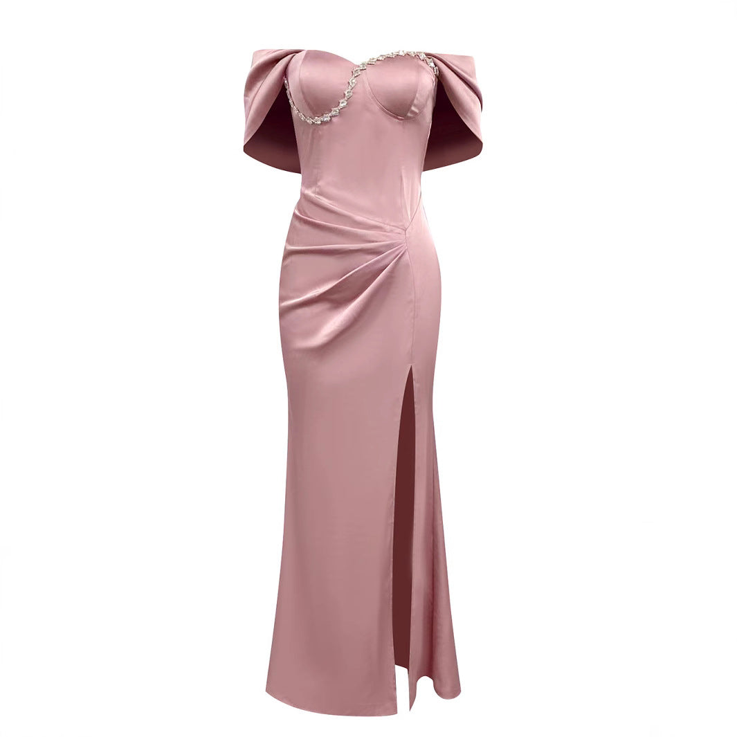 Women's Elegant Evening Dress with Off-the-Shoulder Details and Side Slit