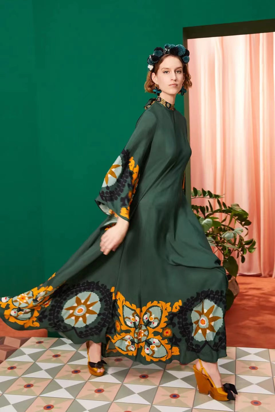 Printed Three-quarter Sleeve Dress