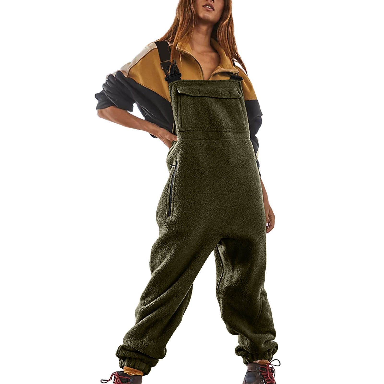 Women's Casual Fleece Overalls with Side Pockets