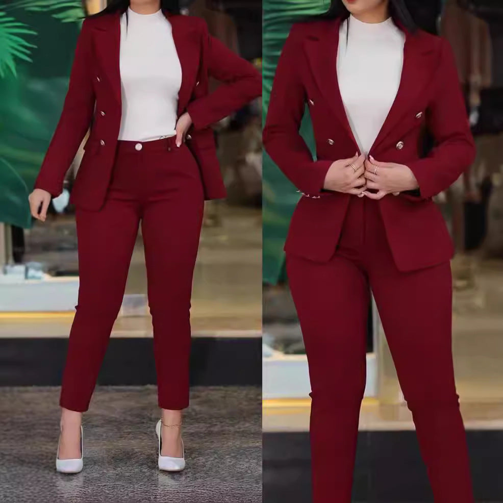Women’s modern blazer trousers suit with exclusive button details