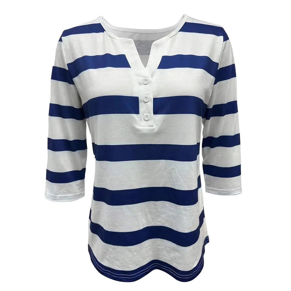 Women's Long Sleeve Shirt with Maritime Stripe Pattern