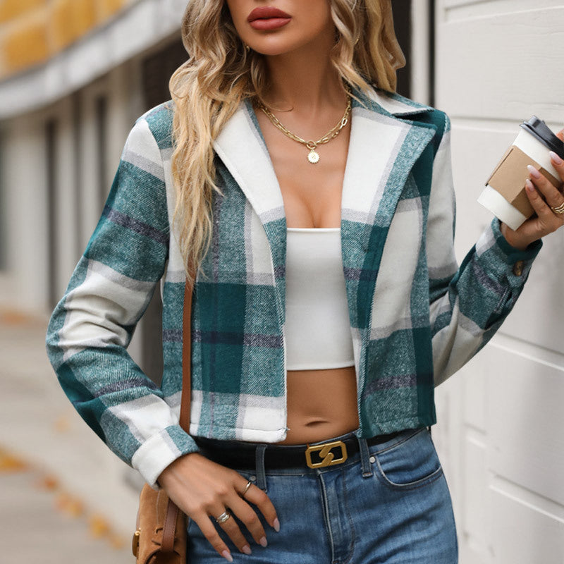 Women’s casual check jacket in modern cropped design