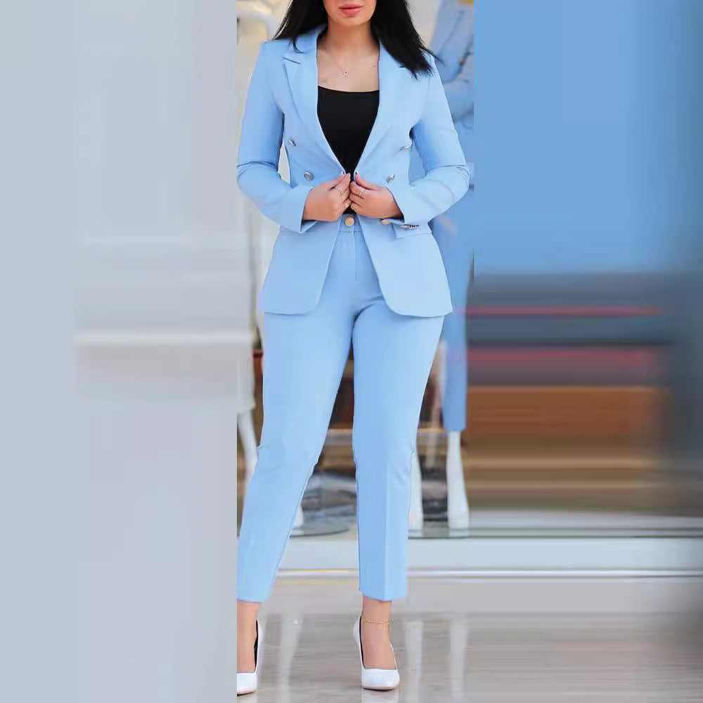 Women's Elegant Suit Set with Tailored Blazer and Slim Pants