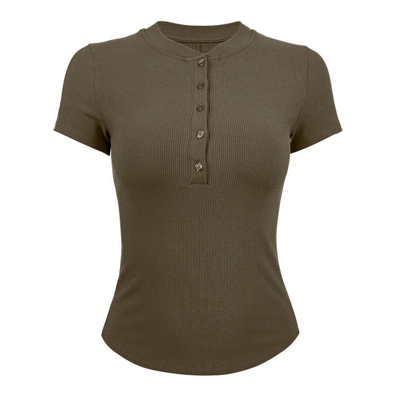 Ladies short sleeve shirt with elegant button placket and fine rib structure