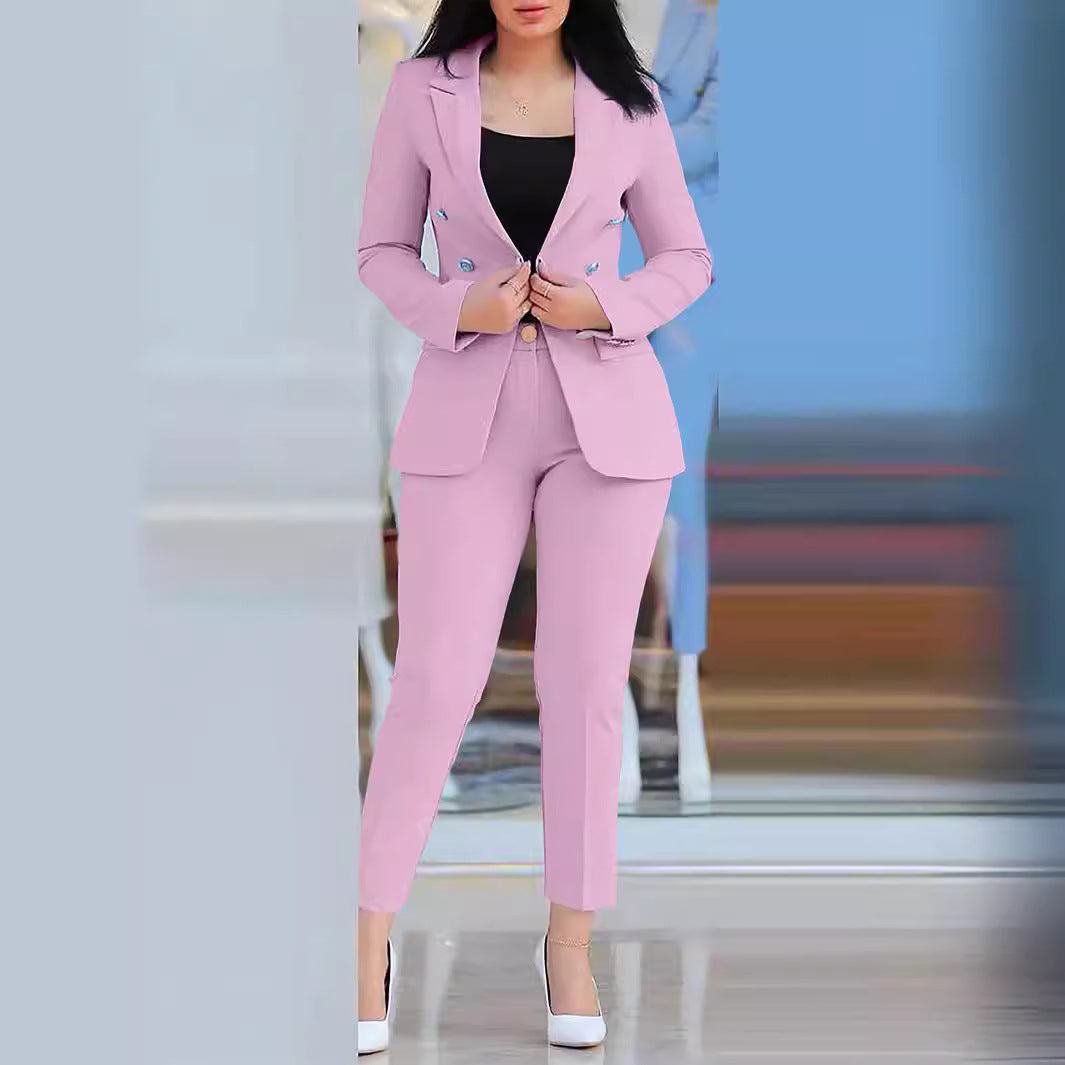 Women's Elegant Suit Set with Tailored Blazer and Slim Pants