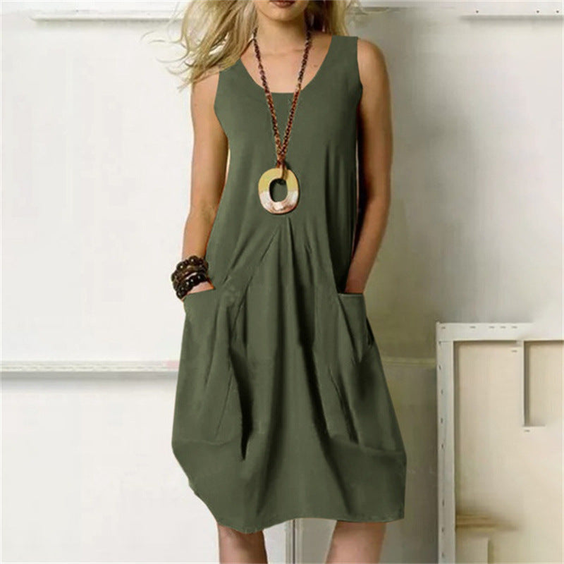 Sleeveless Cotton-Linen Dress