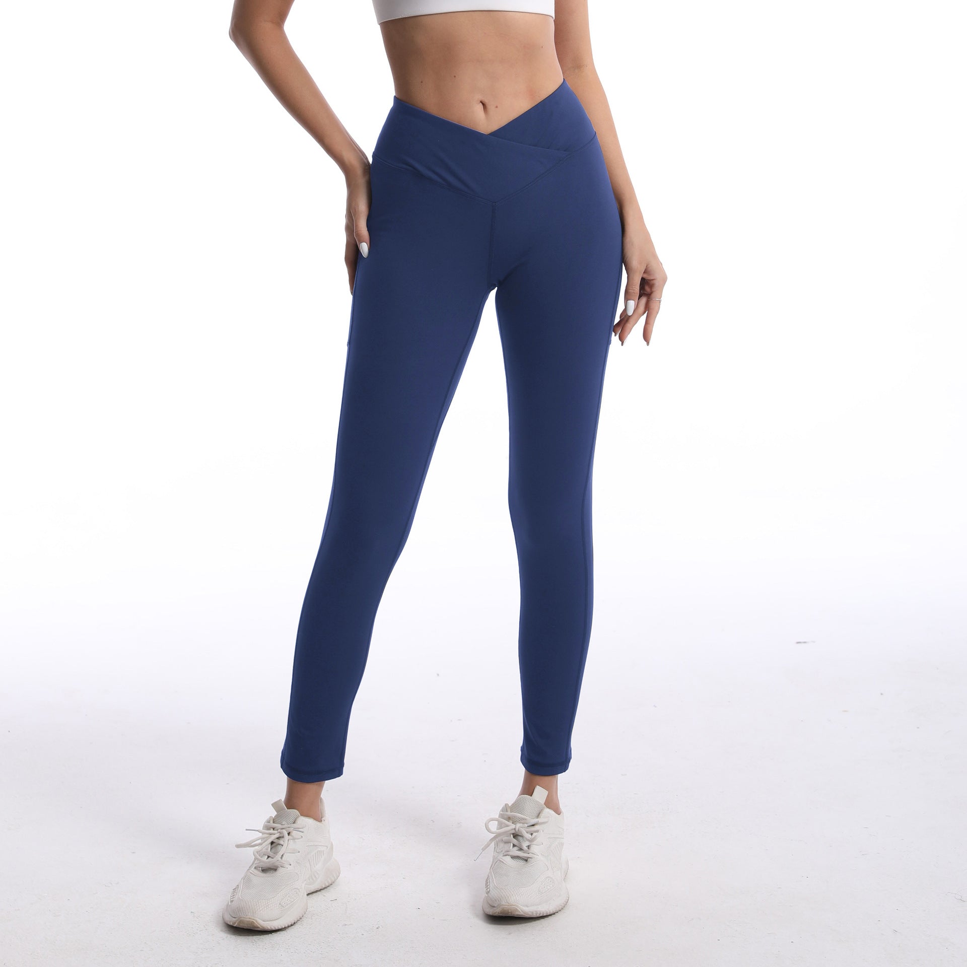 Women's High-Waisted Leggings with Cross-Over Waistband and Elastic Material