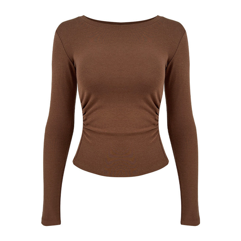 Women's fitted long sleeve shirt with gathering and seamless cut