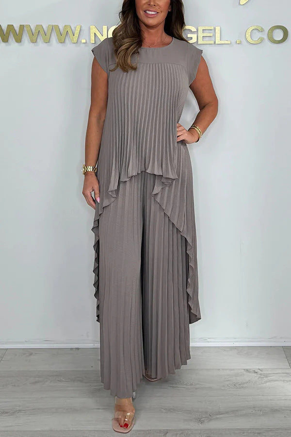 Women Pleated Jumpsuit with Flowing Cut and Asymmetrical Design