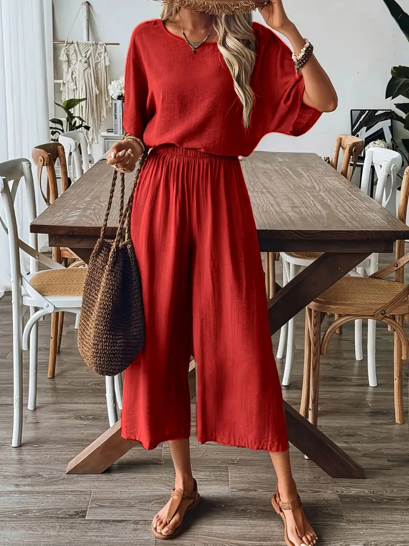 Women's wide jumpsuit with elastic waistband and casual cut